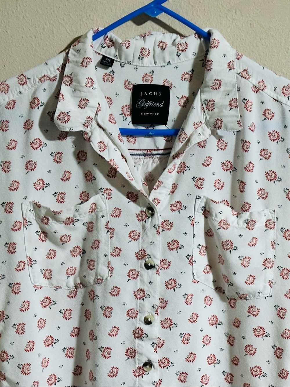 Jachs Girlfriend White Button-Down Shirt with Red Floral Print